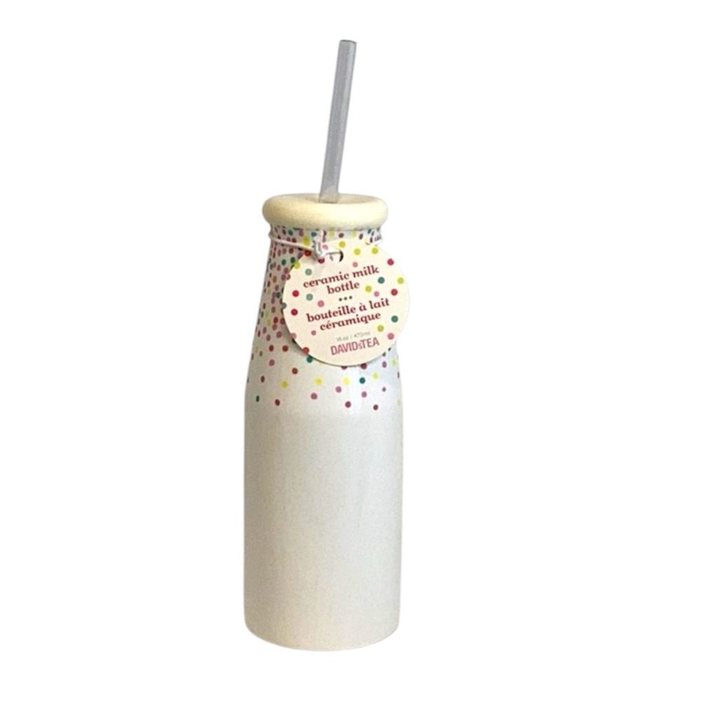 🦄 David’s Tea Ceramic Milk Bottle with Straw